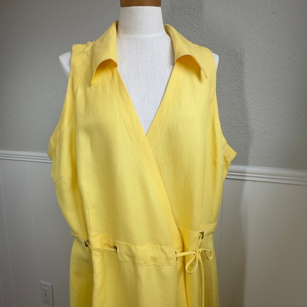Ashley Stewart Womens Wrap Dress 22W Yellow Linen Blend Sleeveless Midi Sundress - Picture 3 of 16